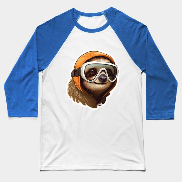 Sloth Wearing Ski Goggles Baseball T-Shirt by VelvetRoom